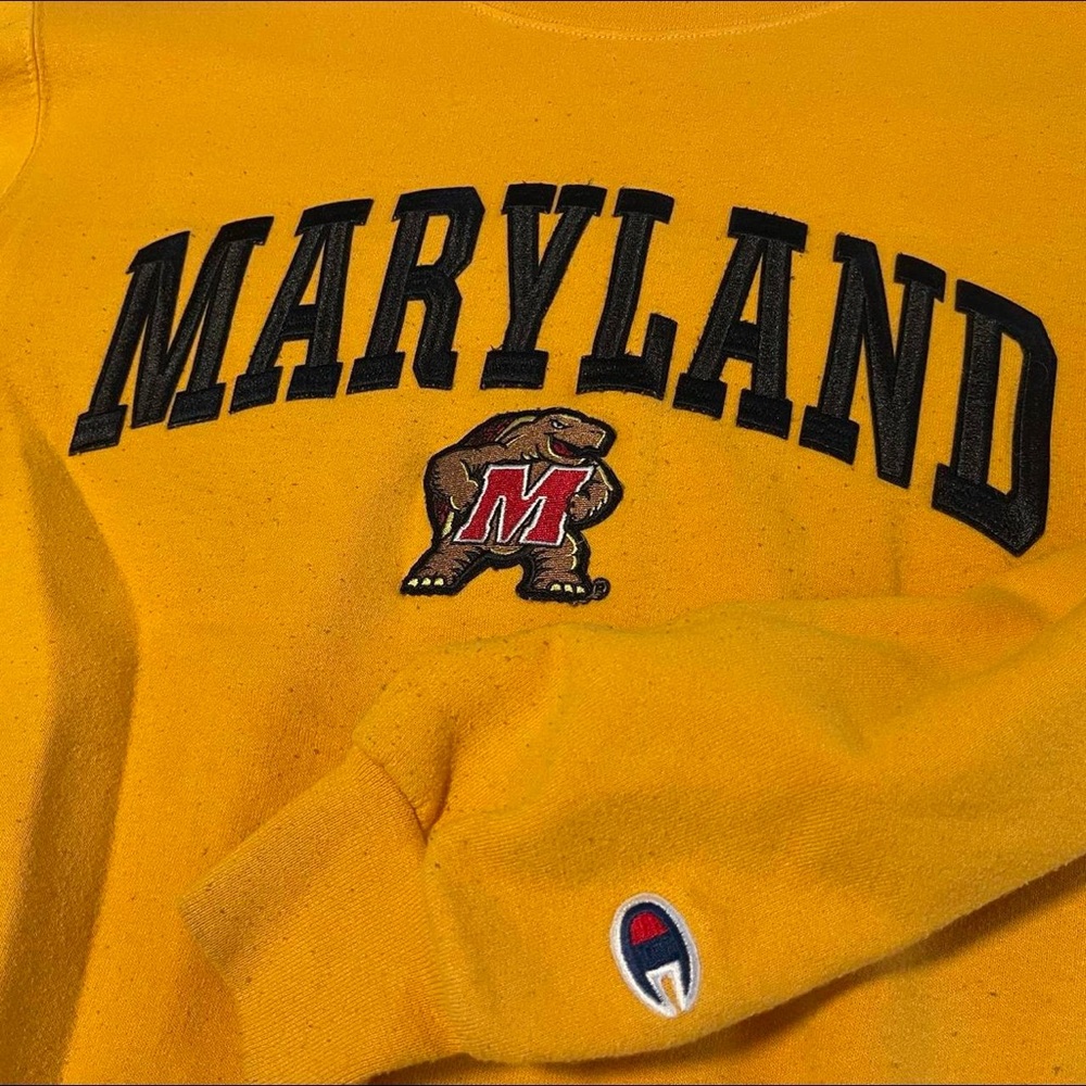 Unisex Small Yellow/Gold Embroidered Maryland Champion Crew Neck Sweatshirt